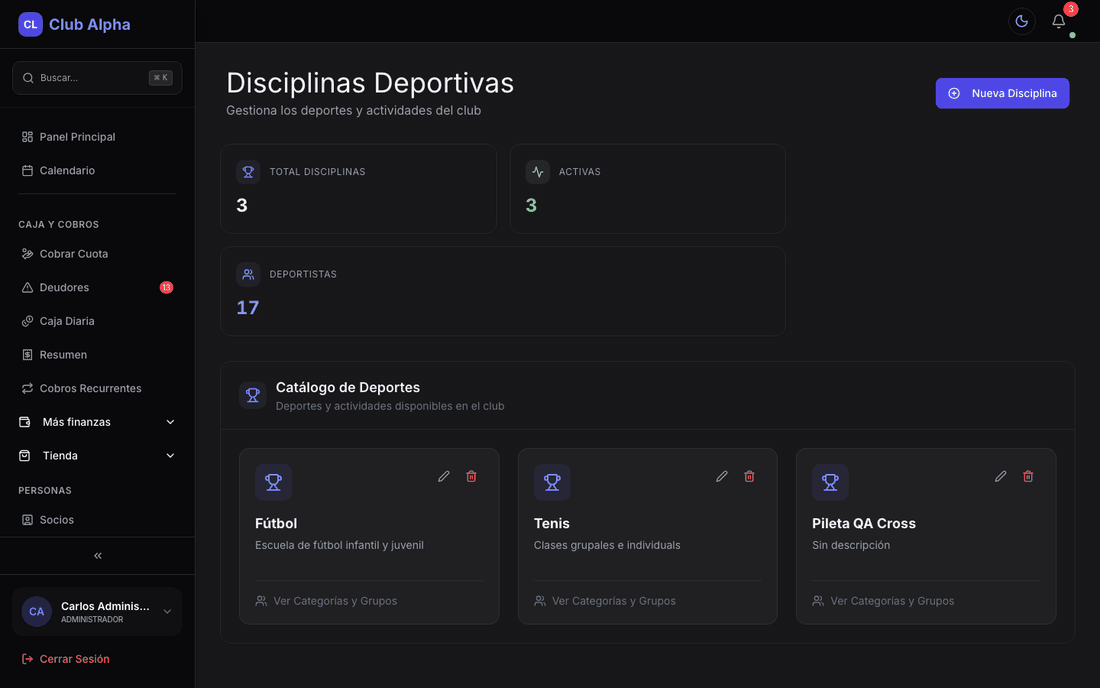 Disciplinas deportivas del club en Club Pulse.