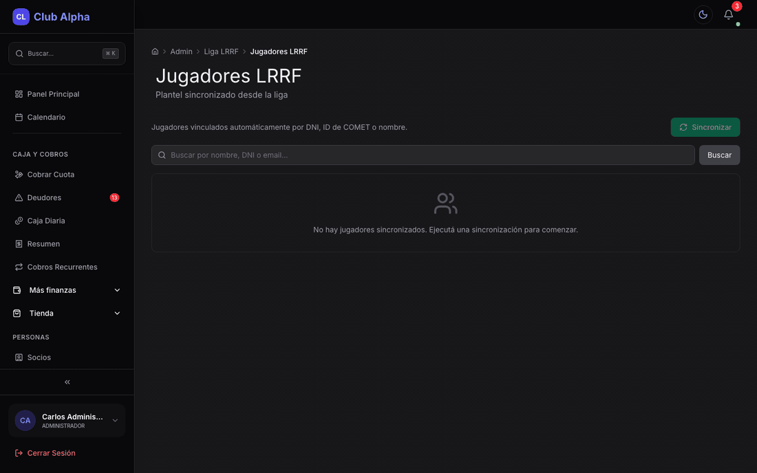 Jugadores LRRF en Club Pulse con plantel sincronizado.